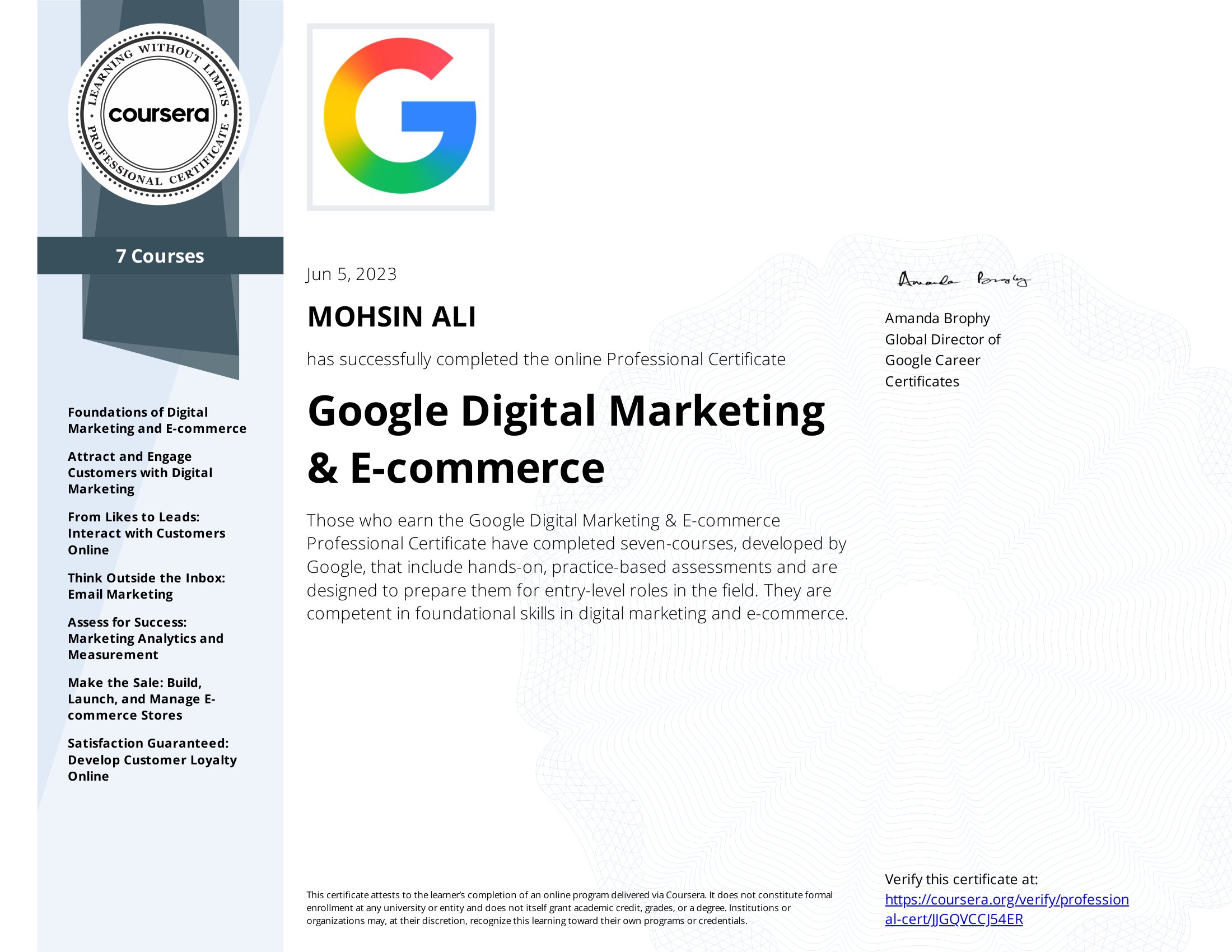 Google Digital Marketing & E-commerce Professional Certificate