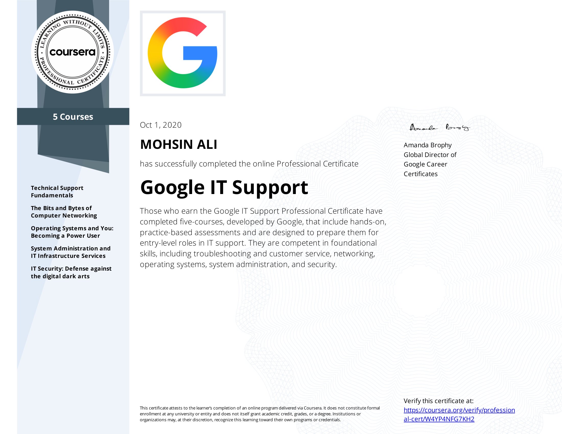 Google IT Support Professional Certificate